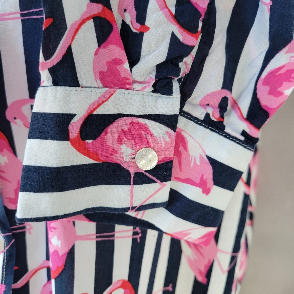 Milano Italy Flamingo Novelty Print Stripe Button Up Shirt 42 or L - Picture 12 of 14